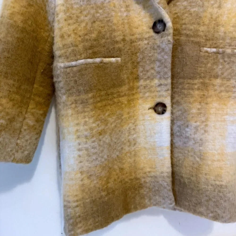 Zara Youth Girls  11-12  Wool Blend Plaid Coat Lapel Collar Peacoat Jacket